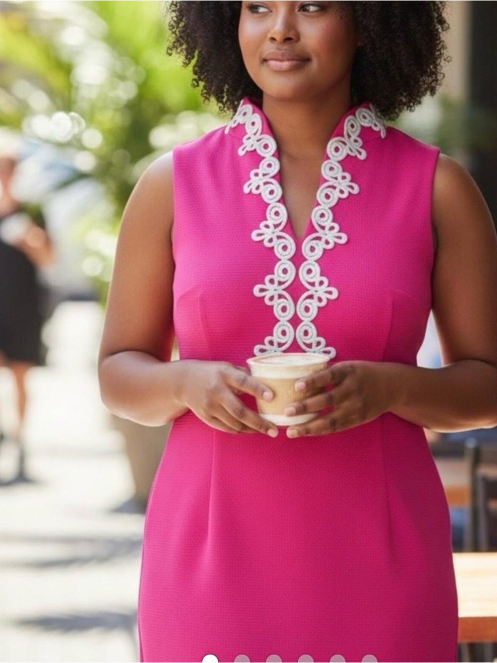 Vince Camuto Fuchsia Sleeveless Midi Sheath Dress with White Trim